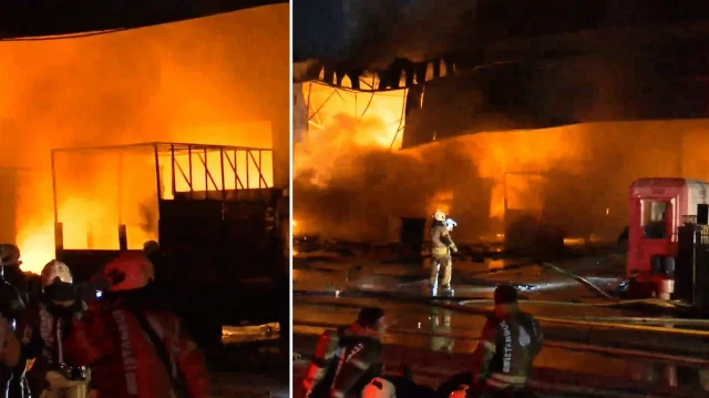 basaksehirde sanayi bolgesinde kargo deposunda yangin cok sayida arac zarar gordu crnhIpBe